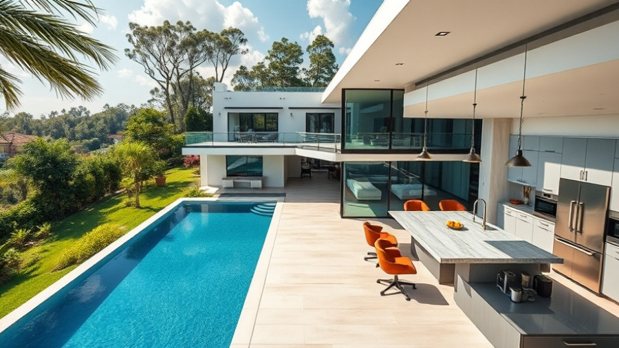 Luxury Real Estate Market Trends: Modern home with pool and stylish kitchen.
