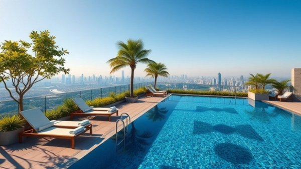 HQ Residences Miami luxurious rooftop pool with city view.