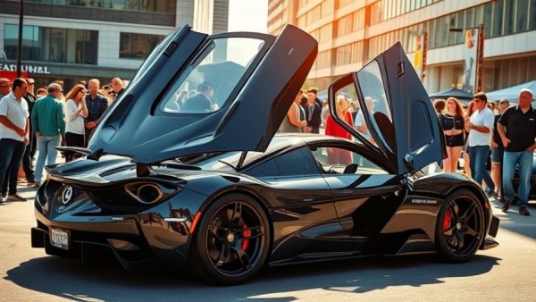 Santa Monica Car Show with luxury cars and admirers.