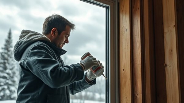Winter window replacement benefits illustrated by a worker installing a window.