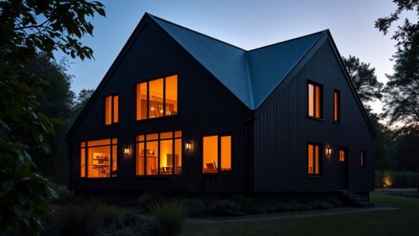 Modern black house design in Northcote art gallery house setting.