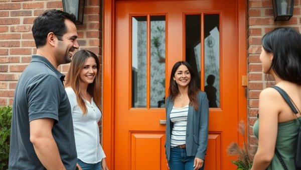 Understanding escrow accounts concept with friendly greeting scene at door.