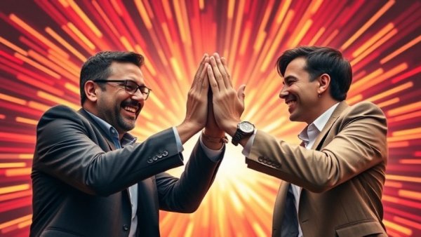 Boomsday in Real Estate Market celebration with dynamic high-five.