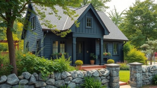 Beautiful dark-painted house with garden; does dark paint make house hotter?