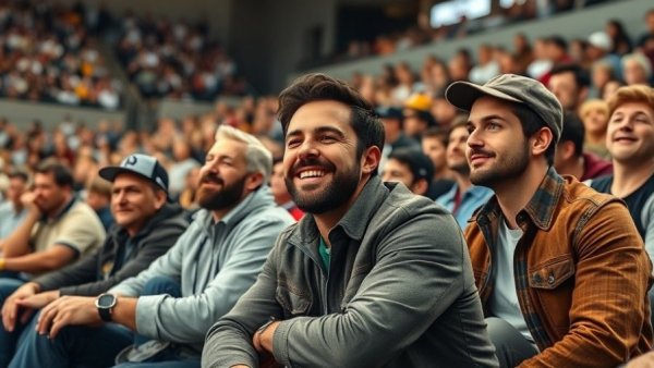 Men enjoying a sports event, vibrant atmosphere, Gavin Rubinstein real estate empire.