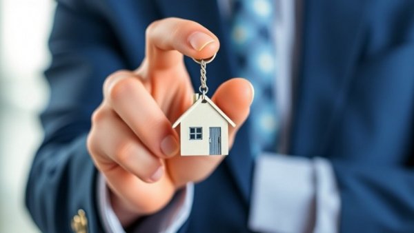 Business professional with house keychain representing 50-year mortgages.