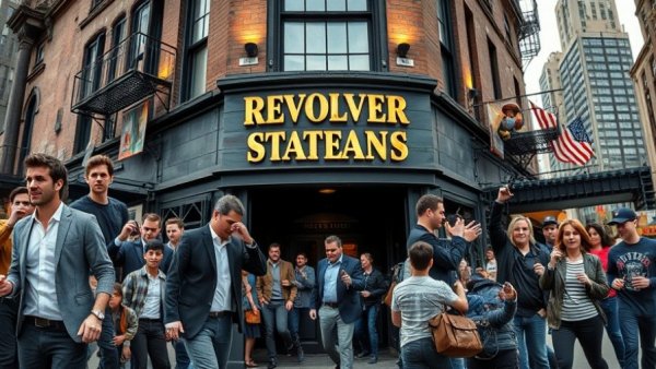 Collage featuring Revolver Upstairs and various individuals for auction event