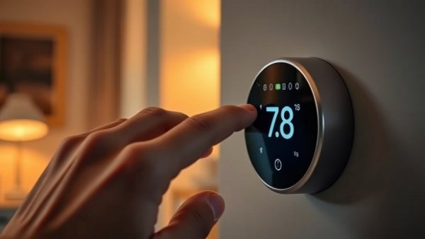 Hand lowering thermostat at night with touchscreen device.