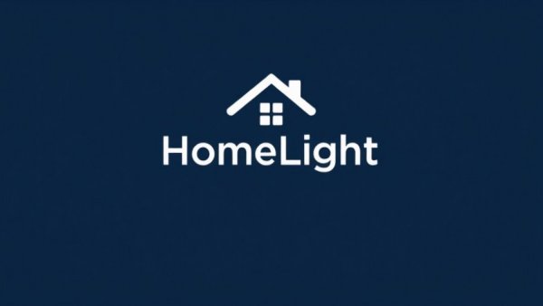 Stylish HomeLight logo on dark blue background.