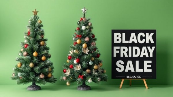 King of Christmas Trees 40% Off: Black Friday tree sale display.