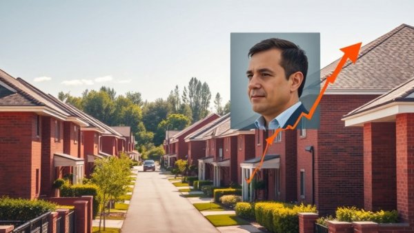 Suburban street with homes and analytics overlay.