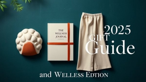 2025 wellness gifts guide with massager, journal, pants.