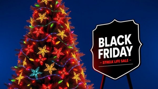 Balsam Hill pre-lit tree depicted for Black Friday sale.