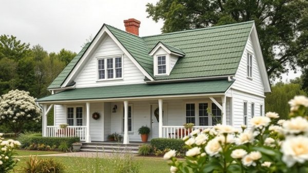 Traditional house with green roof surrounded by greenery, ideal for 'We Buy Houses Jonesboro'.
