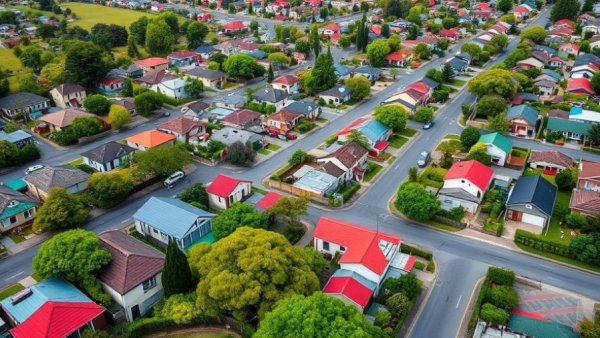 Tasmania property zoning changes in suburban neighborhood aerial view