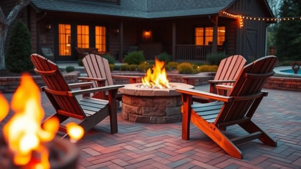 Cozy patio with Adirondack chairs and fire pit, ideal for Early Black Friday patio furniture deals.