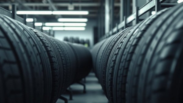 Modern tires displayed in a tire shop showcasing durability.