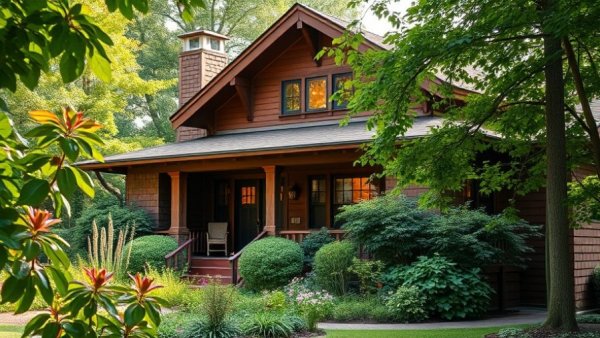 Charming Craftsman house amidst lush greenery, FHA loan inspection requirements.