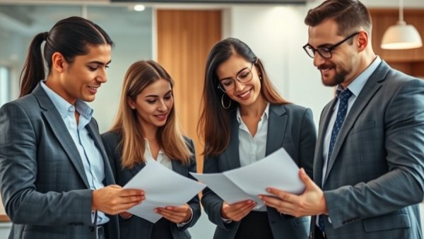 Boutique commercial real estate professionals in office discussion.