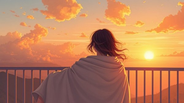 Woman reflecting in golden sunset embraces betterment burnout.