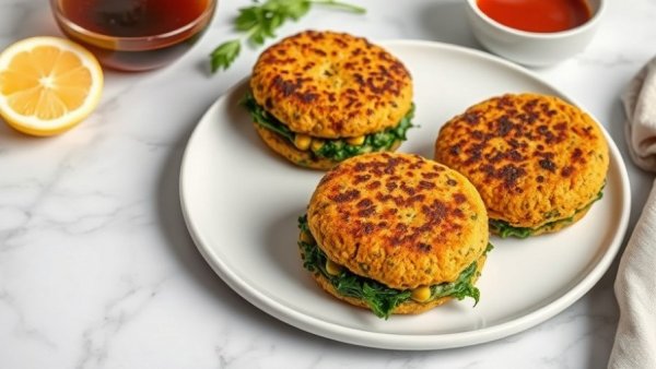 Delicious spicy kale lentil burgers on a white plate.