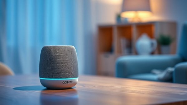 Smart speaker with Black Friday deal tag, ambient lighting.