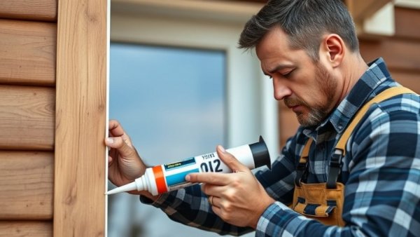 Contractor applying caulk to wood siding, ensuring precision.