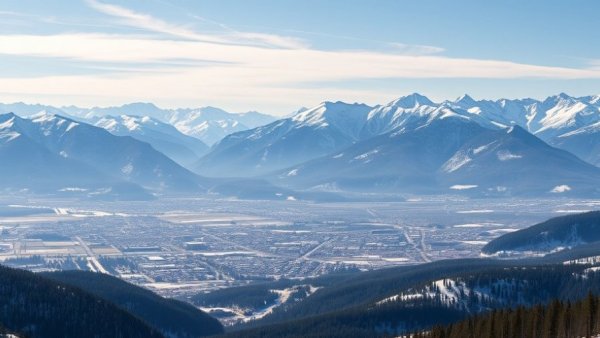 Expansive view of town and snowy mountains highlighting real estate investment opportunities
