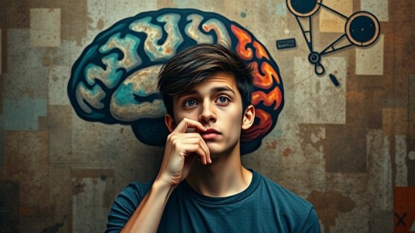 Contemplative young man depicting coping with depression through mindfulness.