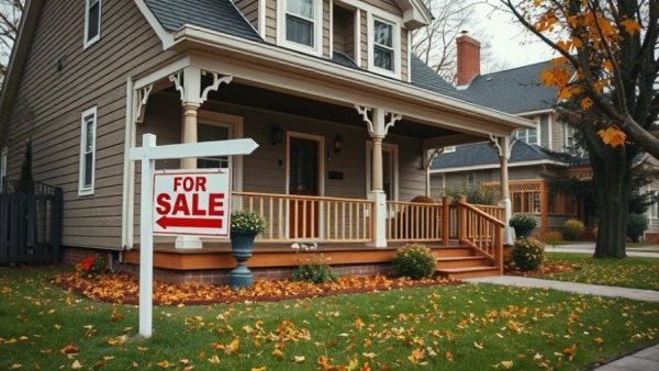 For sale sign in front of house indicating big mortgage rate moves