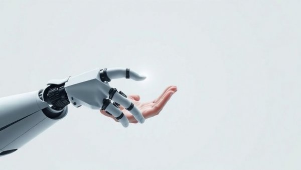AI and Energy-Based Devices: Robotic and human hands reaching towards each other.