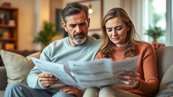 Couple stressed over Christmas spending and mortgage repayments at home.