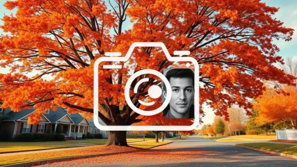 Instagram strategies for real estate marketing: autumn landscape with camera overlay.