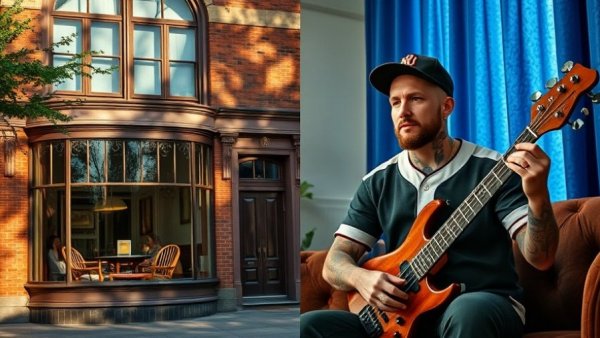 Victorian building and man with guitar; Fitzroy North home sale.