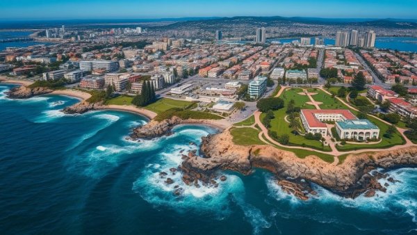Aerial view showcasing La Jolla commercial real estate market trends along the coastline.