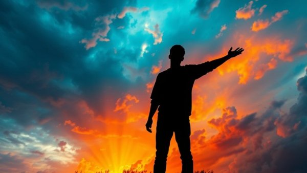 Abstract art of person under spotlight, letting go of societal expectations.