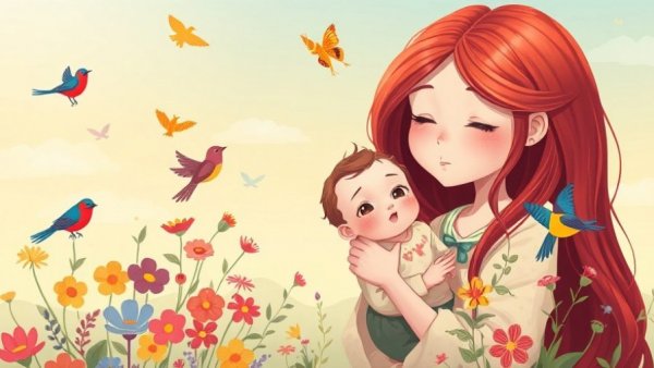 Whimsical mother and baby with birds signifying emotionally immature parents.