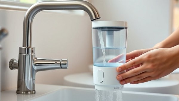 Affordable water purifier for holiday gifting being filled at a modern kitchen sink.