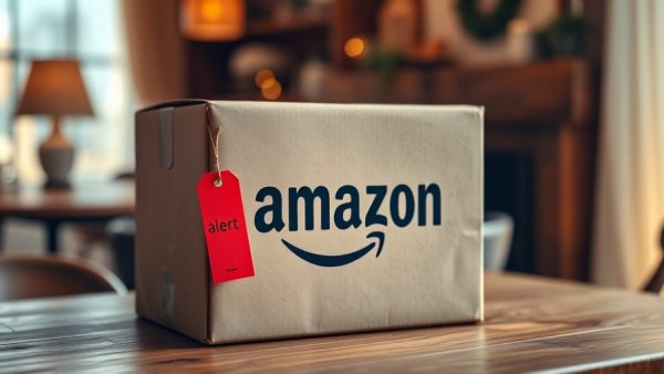 Amazon cardboard box with deal alert, a highlight for Amazon tool deals holiday shopping.