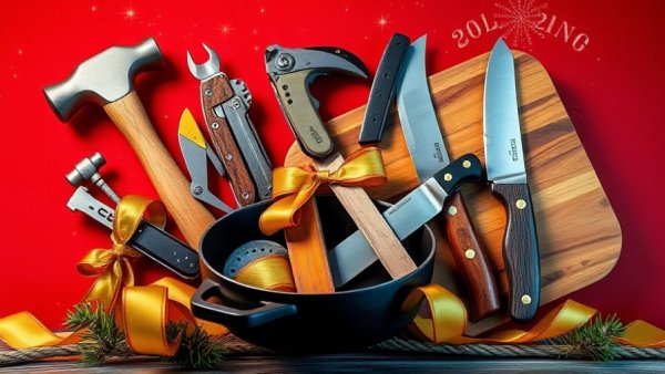 Vibrant collage of DIY tools on festive red background for DIY gifts.
