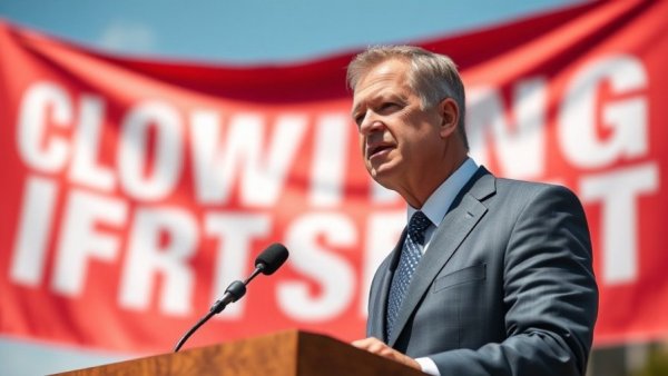 Canada's new housing agency event: Man speaking at podium with red banner.