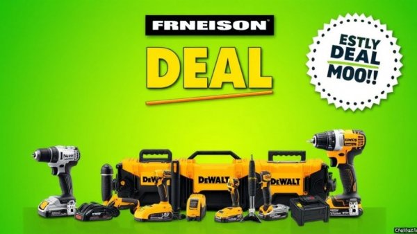 DeWalt Tools Holiday Discounts showcase with vibrant alert tag.