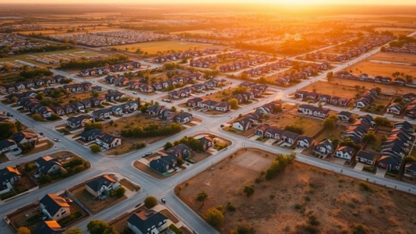 Aerial view of affordable housing development in Ipswich.
