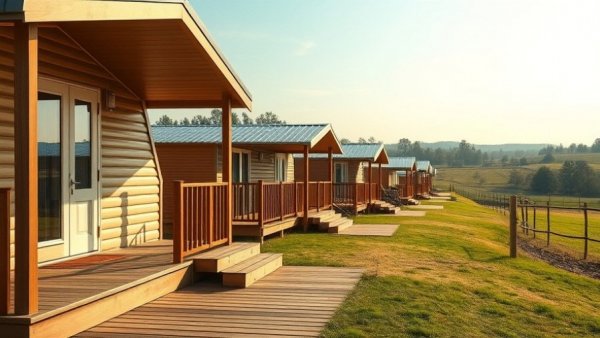 Mobile home inspection setting with wooden decks and scenic landscape.