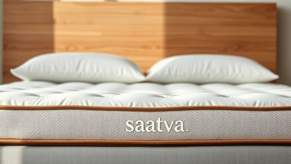 Saatva Graphite Mattress Topper laid smoothly on bed with wooden headboard.