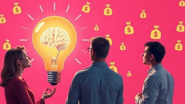 Surreal marketing concept with brain bulb and agents, transforming agent marketing.