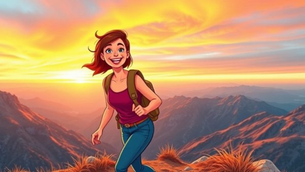 Embracing the joy of being single, a woman hiking at sunset.