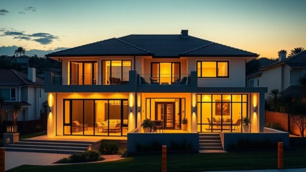 Luxury Somerton Park home at twilight with modern design and lighting.