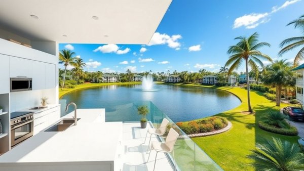 Condos for sale in Palm Beach Gardens with view and modern kitchen.