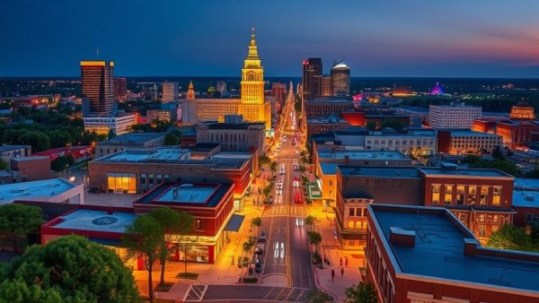 Bright Midwest city skyline at dusk, showcasing 2025 real estate rise.